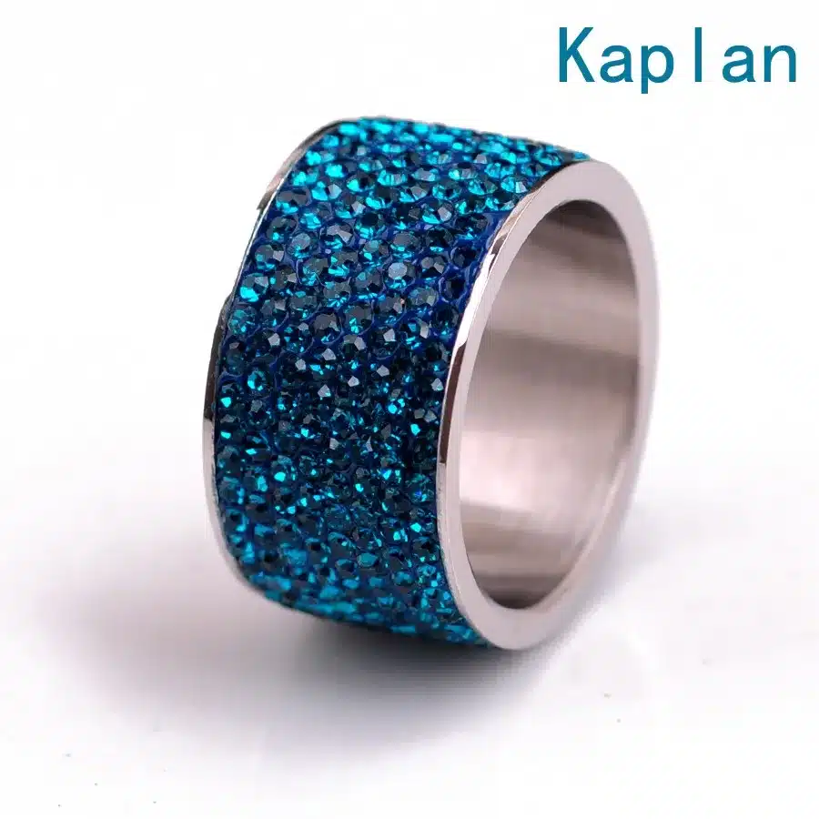 Fashion Wholesale shining full rhinestone stainless steel wedding ring for women & men gold silver plated Crystal Jewelry Girl 27