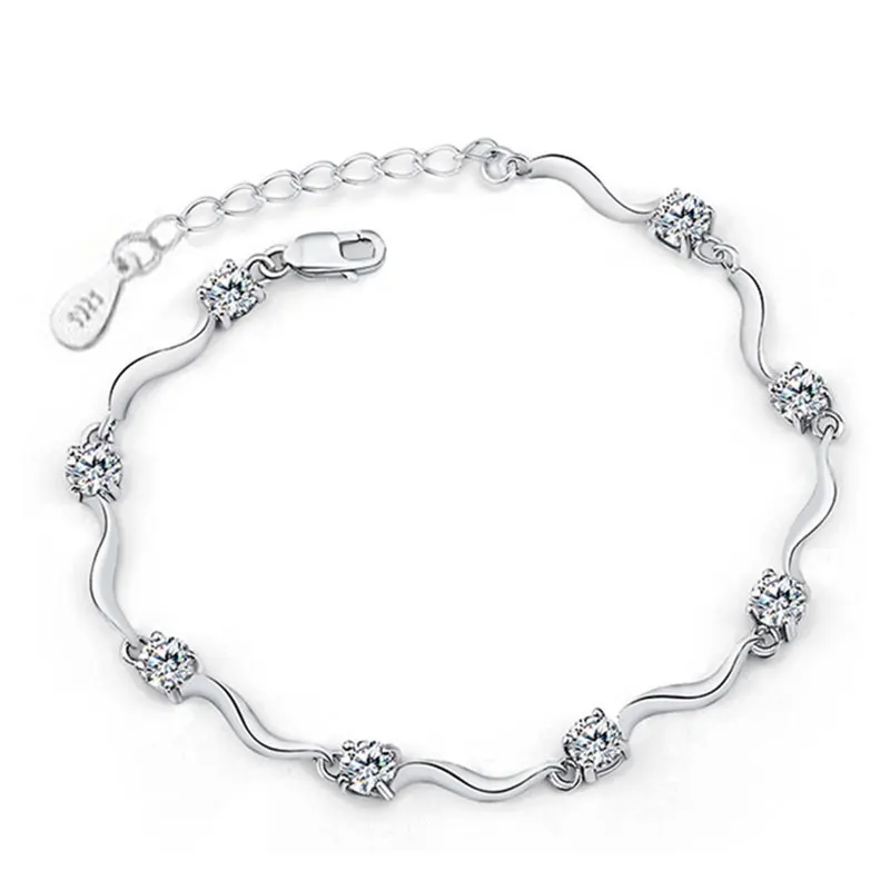 Fashion Cubic Zircon Crystal Bracelet for Women 2017 Newest Love Gift Vintage Silver Plated Bracelet Bangles Fine Jewelry 22
