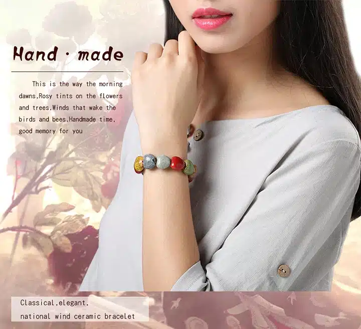 Hot Sale Heart Shaped vintage beads lady bracelet Bohemia Ceramic stone charm women Bangles fashion christmas gift free shipping 3