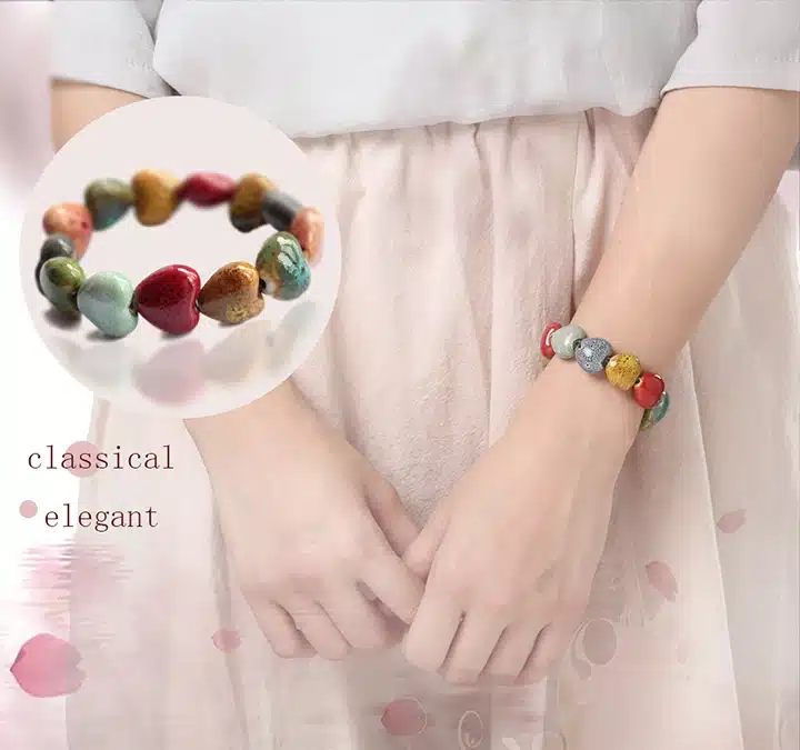 Hot Sale Heart Shaped vintage beads lady bracelet Bohemia Ceramic stone charm women Bangles fashion christmas gift free shipping 4