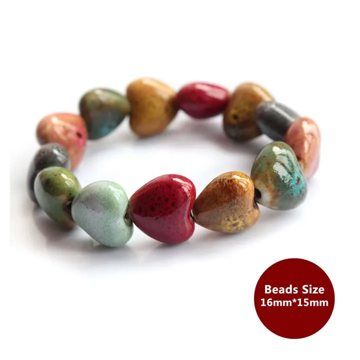 Hot Sale Heart Shaped vintage beads lady bracelet Bohemia Ceramic stone charm women Bangles fashion christmas gift free shipping 5