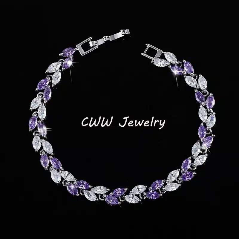 CWWZircons New Trendy 2018 Cubic Zirconia Jewelry Silver Color Leaf Charm CZ Crystal Female Bracelets Bangles For Women CB060 27