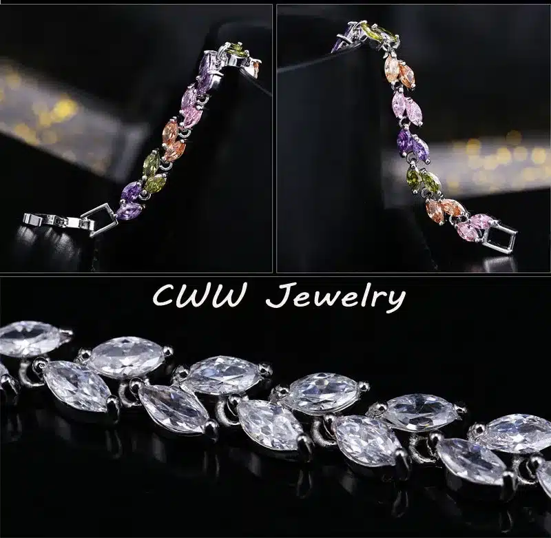 CWWZircons New Trendy 2018 Cubic Zirconia Jewelry Silver Color Leaf Charm CZ Crystal Female Bracelets Bangles For Women CB060 31