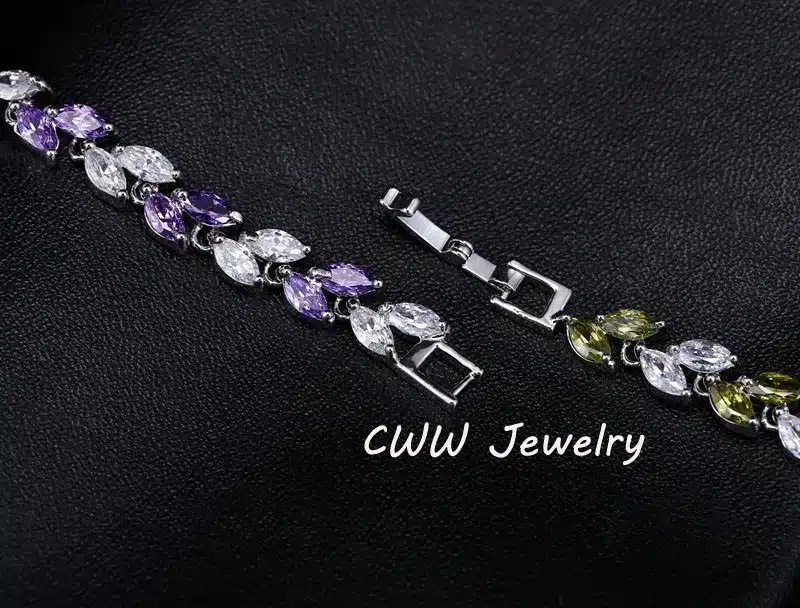 CWWZircons New Trendy 2018 Cubic Zirconia Jewelry Silver Color Leaf Charm CZ Crystal Female Bracelets Bangles For Women CB060 32
