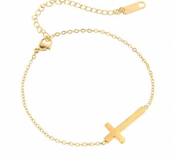 Jesus Christian Womens Mens Horizontal Sideways Cross Bracelets Silver Religious Trendy Stainless Steel Chain Bracelet Lucky 29