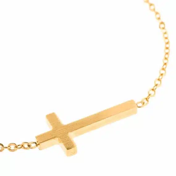 Jesus Christian Womens Mens Horizontal Sideways Cross Bracelets Silver Religious Trendy Stainless Steel Chain Bracelet Lucky 31