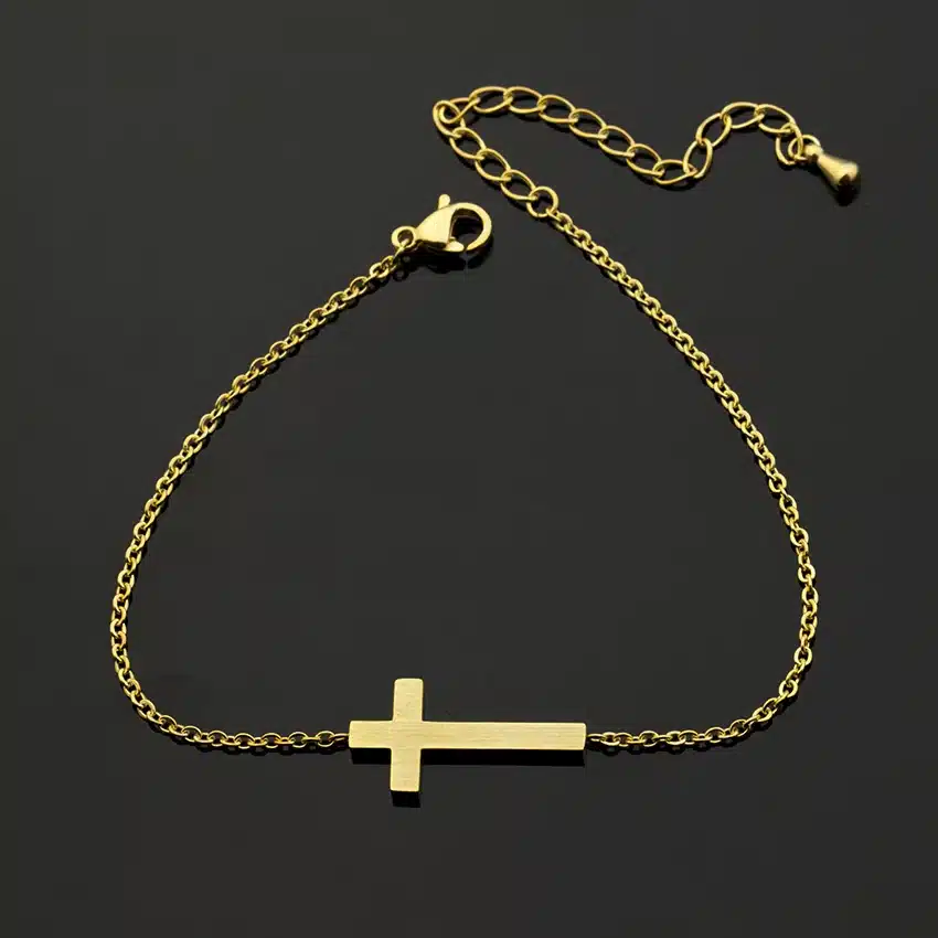 Jesus Christian Womens Mens Horizontal Sideways Cross Bracelets Silver Religious Trendy Stainless Steel Chain Bracelet Lucky 40