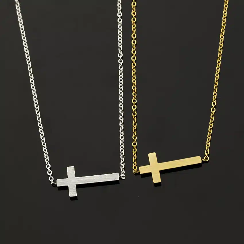 Jesus Christian Womens Mens Horizontal Sideways Cross Bracelets Silver Religious Trendy Stainless Steel Chain Bracelet Lucky 42