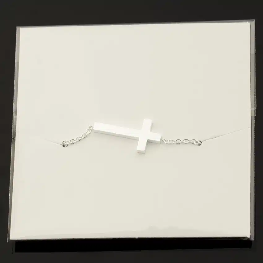 Jesus Christian Womens Mens Horizontal Sideways Cross Bracelets Silver Religious Trendy Stainless Steel Chain Bracelet Lucky 44