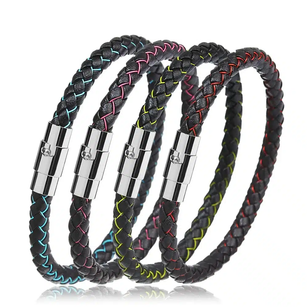 LOULEUR 2017 New 100% Genuine Braided Leather Bracelet Men Women Stainless Steel Magnetic Clasp Male Bracelets Bangles Jewelry 18