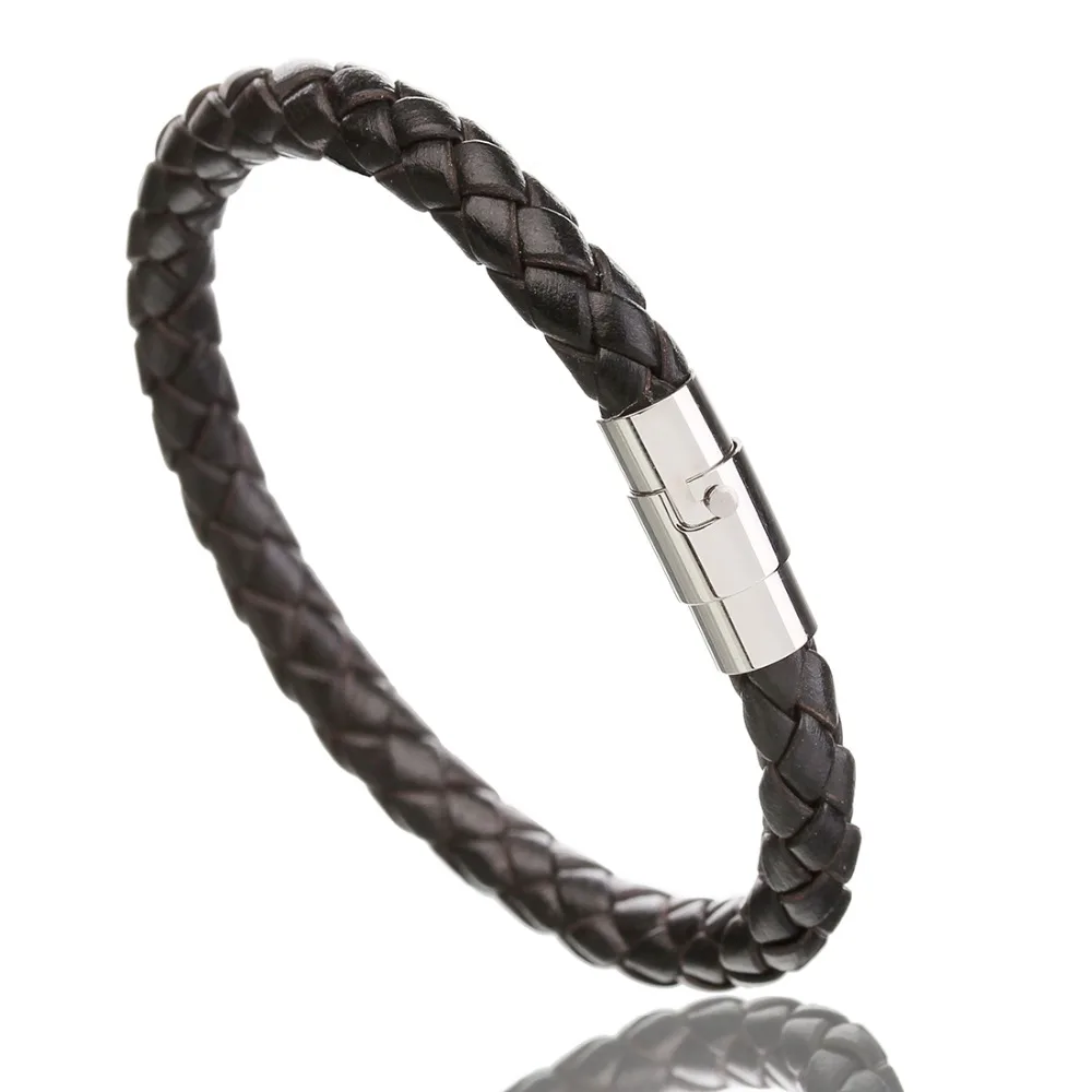 LOULEUR 2017 New 100% Genuine Braided Leather Bracelet Men Women Stainless Steel Magnetic Clasp Male Bracelets Bangles Jewelry 22