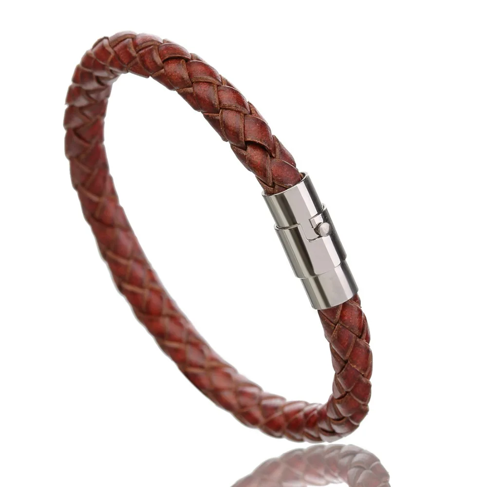 LOULEUR 2017 New 100% Genuine Braided Leather Bracelet Men Women Stainless Steel Magnetic Clasp Male Bracelets Bangles Jewelry 23