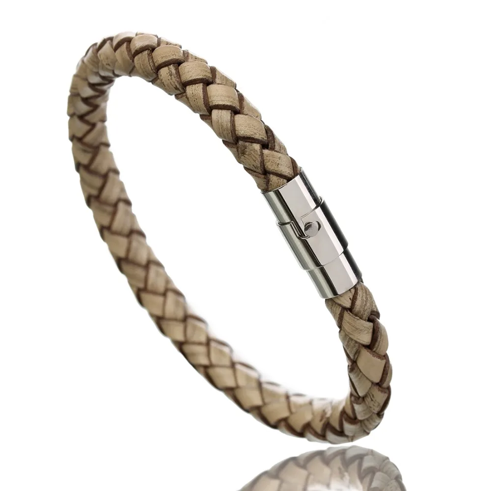 LOULEUR 2017 New 100% Genuine Braided Leather Bracelet Men Women Stainless Steel Magnetic Clasp Male Bracelets Bangles Jewelry 24
