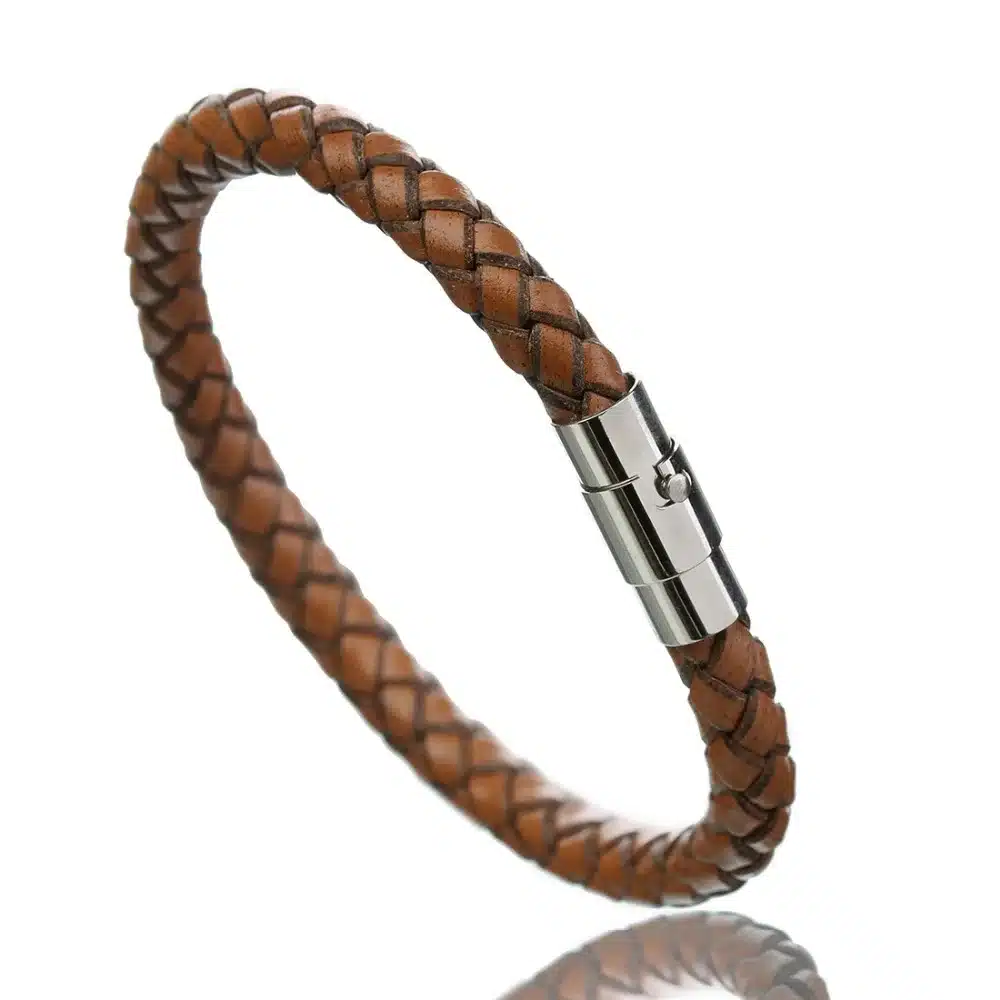 LOULEUR 2017 New 100% Genuine Braided Leather Bracelet Men Women Stainless Steel Magnetic Clasp Male Bracelets Bangles Jewelry 25