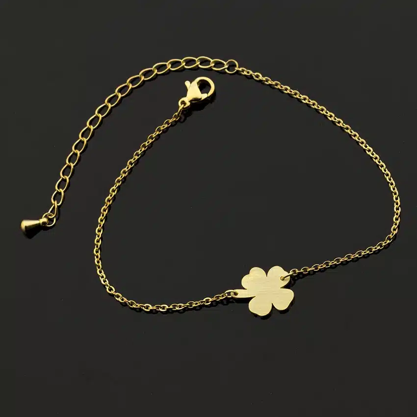 Stainless Steel Lucky Four Leaf Clover Irish Good Luck Bracelet For Women Rose Gold Colour Minimalism Shamrock St. Patrick's Day 28