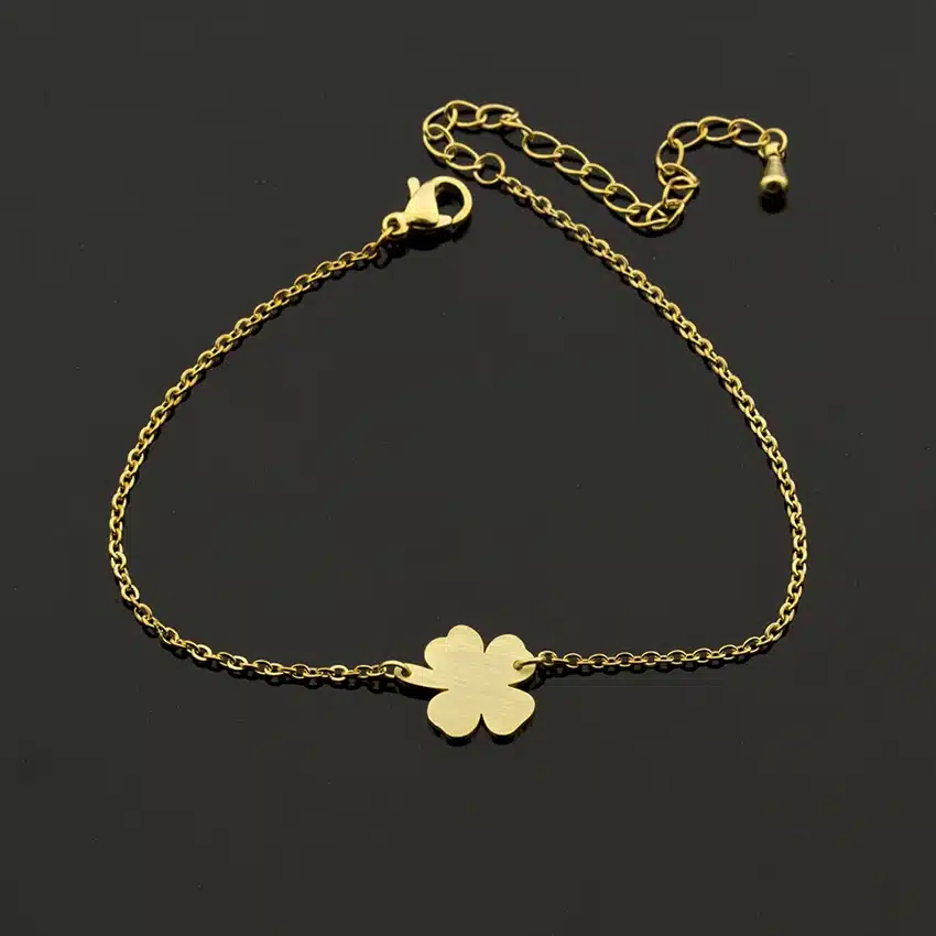 Stainless Steel Lucky Four Leaf Clover Irish Good Luck Bracelet For Women Rose Gold Colour Minimalism Shamrock St. Patrick's Day 29