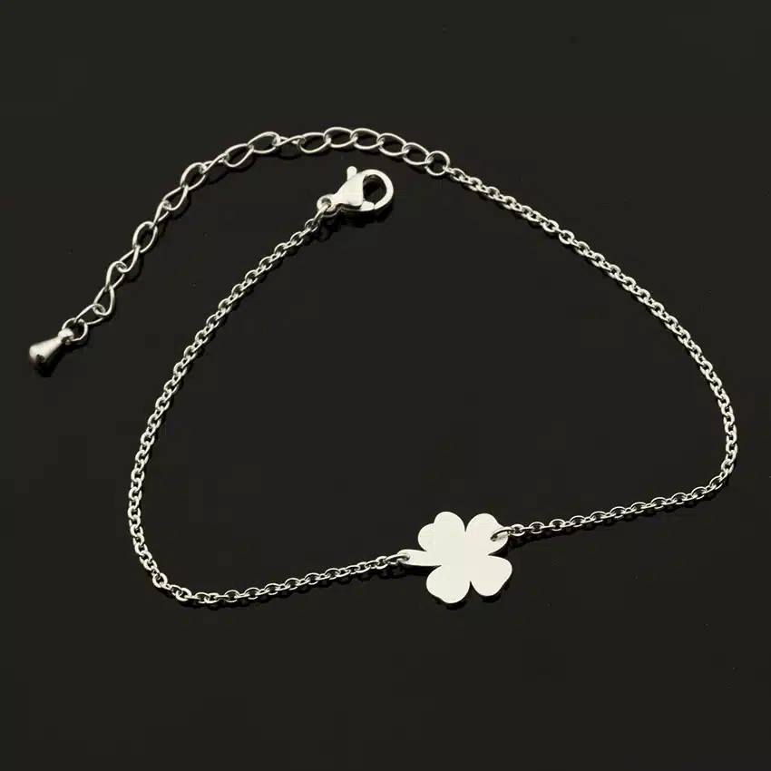 Stainless Steel Lucky Four Leaf Clover Irish Good Luck Bracelet For Women Rose Gold Colour Minimalism Shamrock St. Patrick's Day 30