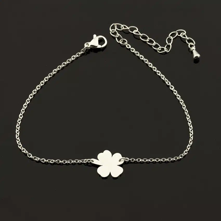Stainless Steel Lucky Four Leaf Clover Irish Good Luck Bracelet For Women Rose Gold Colour Minimalism Shamrock St. Patrick's Day 31