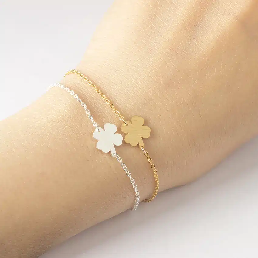 Stainless Steel Lucky Four Leaf Clover Irish Good Luck Bracelet For Women Rose Gold Colour Minimalism Shamrock St. Patrick's Day 35