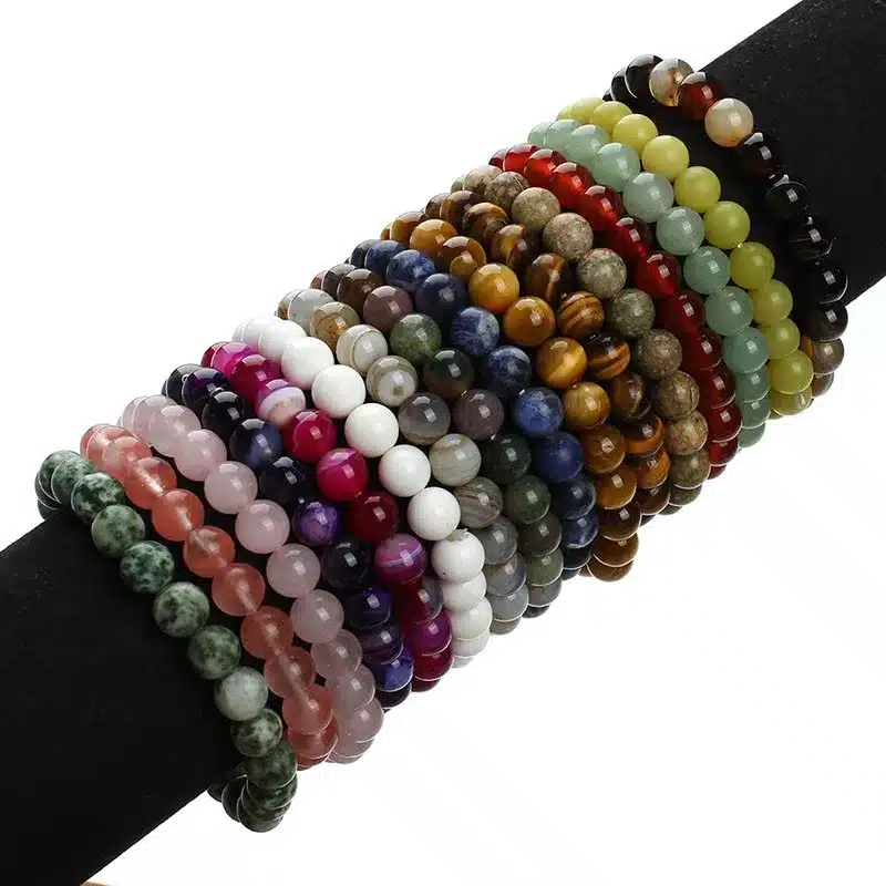 2018 New Summer Style Natural Stone Beads Bracelet Women Men Pink Blue White Yellow Red Beaded Stretch Bracelets Bangles F2852 13