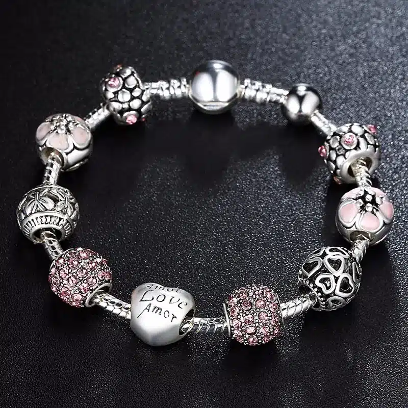 2018 Hot Sale Silver LOVE FOREVER Amor Amour Charm Bracelet for Women DIY Jewelry Original Beads Bracelets Gift XCH1455 17