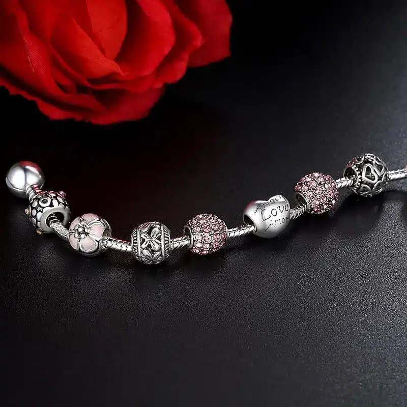 2018 Hot Sale Silver LOVE FOREVER Amor Amour Charm Bracelet for Women DIY Jewelry Original Beads Bracelets Gift XCH1455 19
