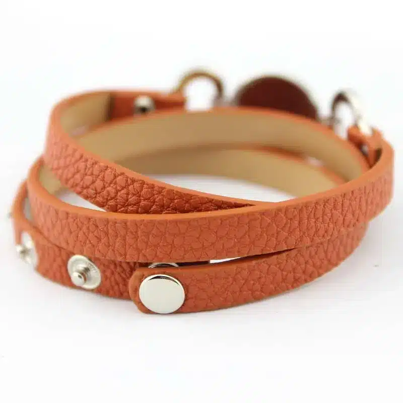2017 Newest Trendy Leather Warp Silver Monogram Bracelet for Women Silver Blank Disc Multilayer Cuff Bracelets & Bangles 16