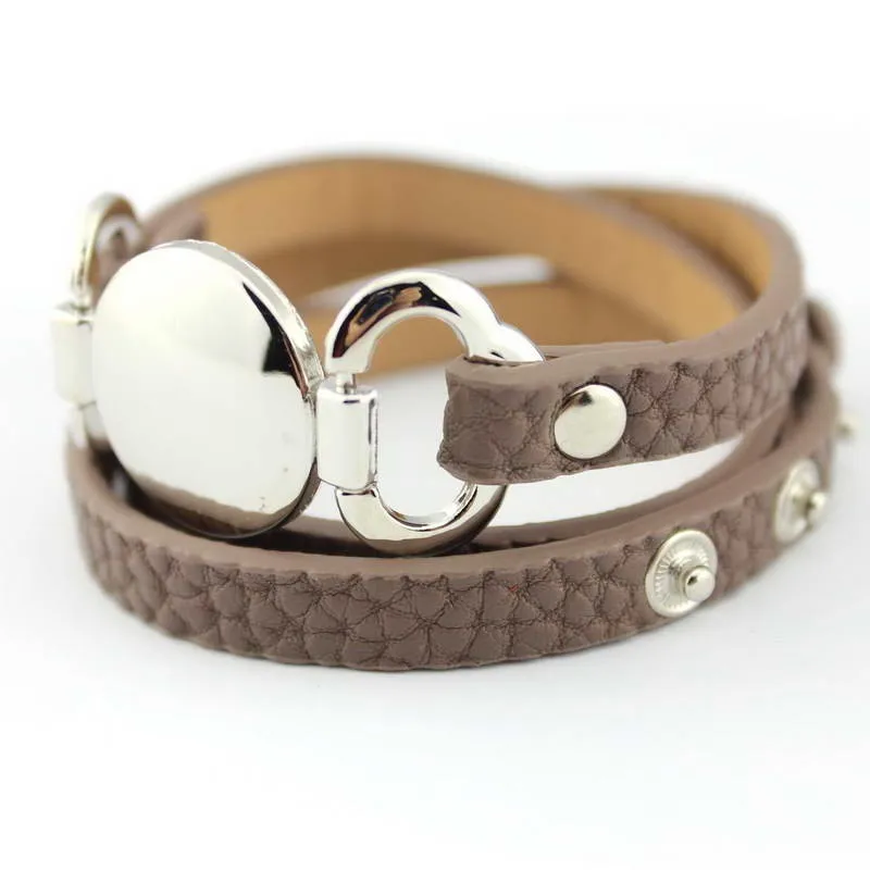 2017 Newest Trendy Leather Warp Silver Monogram Bracelet for Women Silver Blank Disc Multilayer Cuff Bracelets & Bangles 19