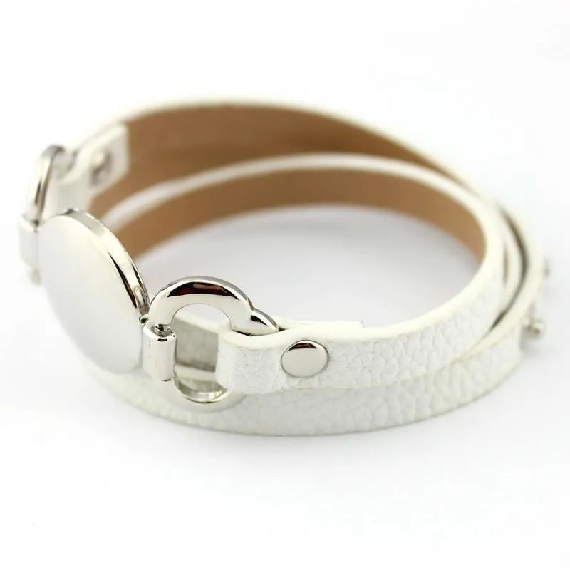 2017 Newest Trendy Leather Warp Silver Monogram Bracelet for Women Silver Blank Disc Multilayer Cuff Bracelets & Bangles 22