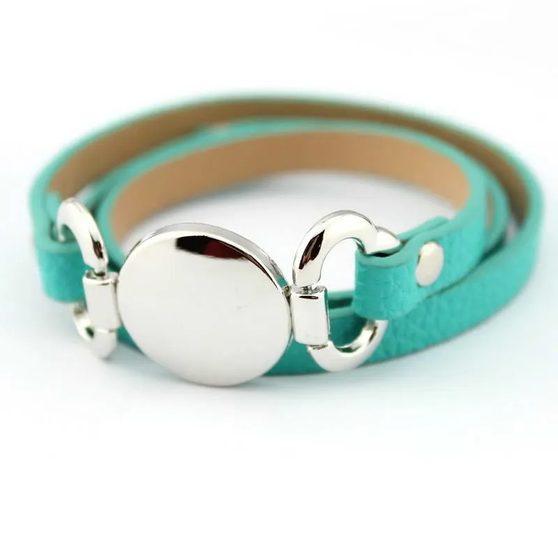 2017 Newest Trendy Leather Warp Silver Monogram Bracelet for Women Silver Blank Disc Multilayer Cuff Bracelets & Bangles 26