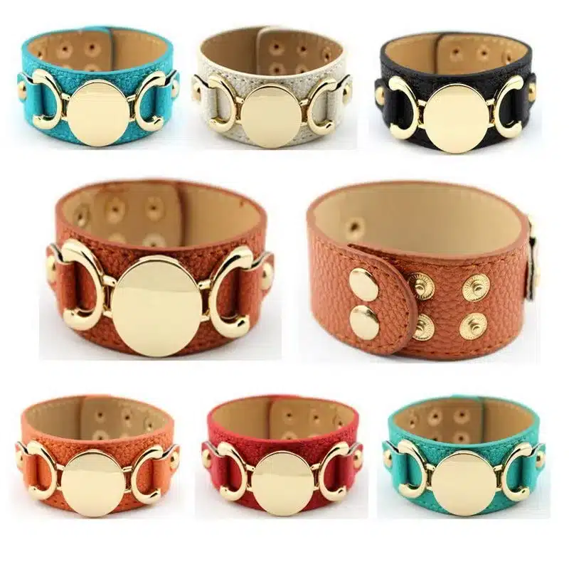 2017 Newest Trendy Leather Warp Silver Monogram Bracelet for Women Silver Blank Disc Multilayer Cuff Bracelets & Bangles 29