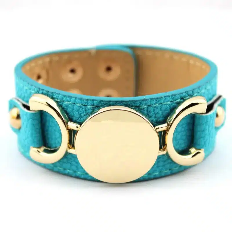 2017 Newest Trendy Leather Warp Silver Monogram Bracelet for Women Silver Blank Disc Multilayer Cuff Bracelets & Bangles 40