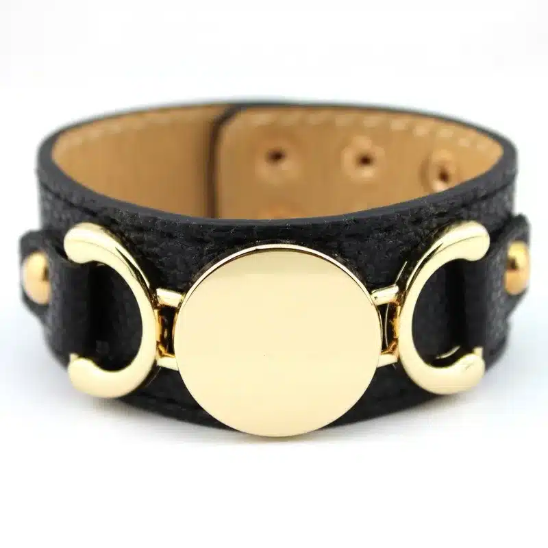 2017 Newest Trendy Leather Warp Silver Monogram Bracelet for Women Silver Blank Disc Multilayer Cuff Bracelets & Bangles 41