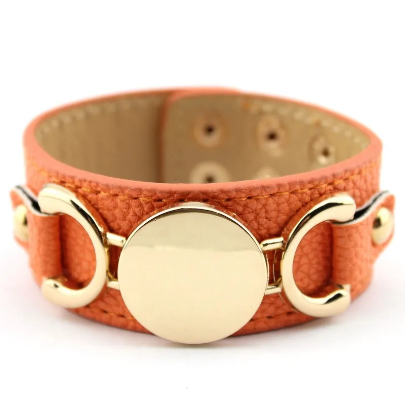 2017 Newest Trendy Leather Warp Silver Monogram Bracelet for Women Silver Blank Disc Multilayer Cuff Bracelets & Bangles 46