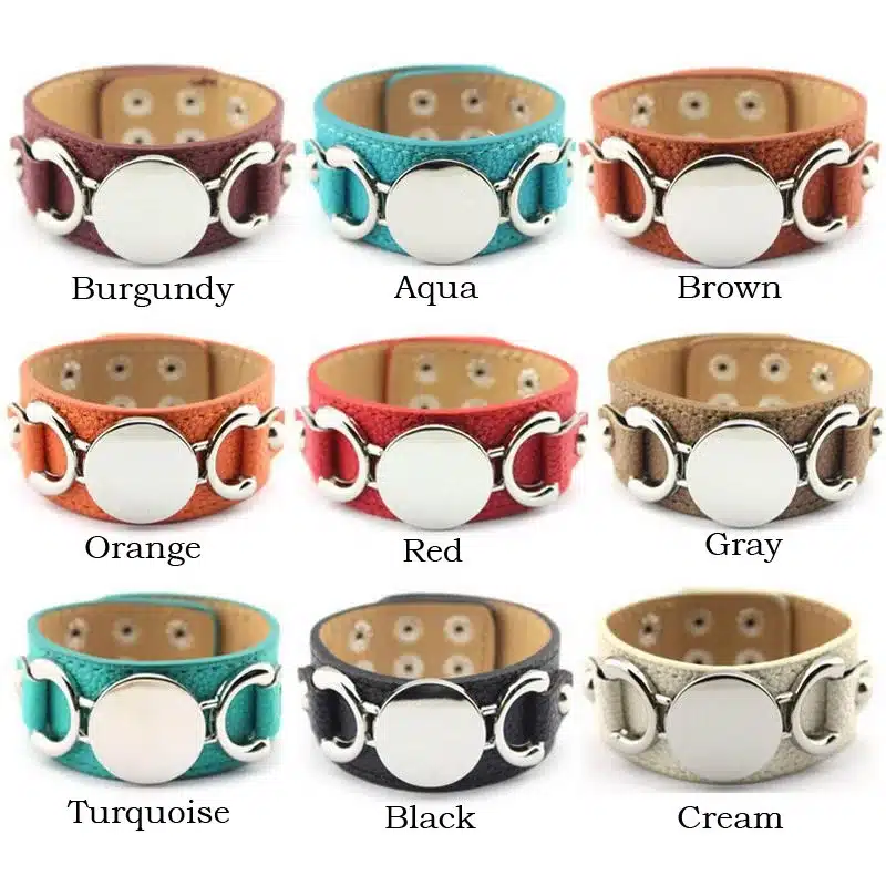2017 Newest Trendy Leather Warp Silver Monogram Bracelet for Women Silver Blank Disc Multilayer Cuff Bracelets & Bangles 48