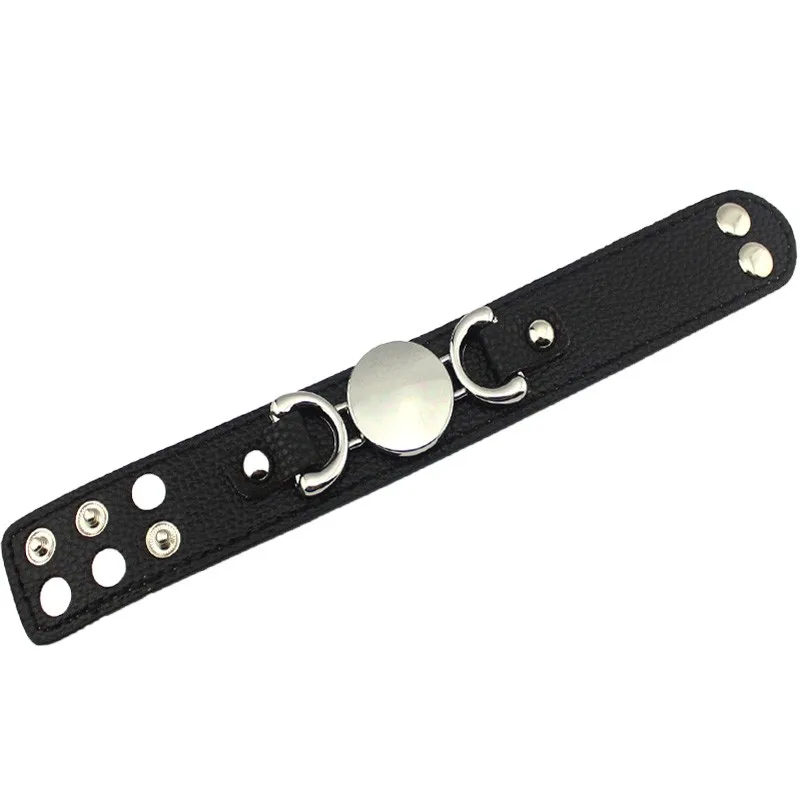 2017 Newest Trendy Leather Warp Silver Monogram Bracelet for Women Silver Blank Disc Multilayer Cuff Bracelets & Bangles 50