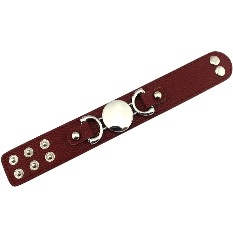 2017 Newest Trendy Leather Warp Silver Monogram Bracelet for Women Silver Blank Disc Multilayer Cuff Bracelets & Bangles 53