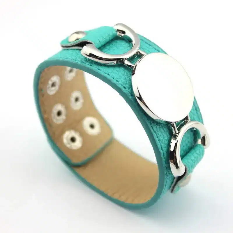 2017 Newest Trendy Leather Warp Silver Monogram Bracelet for Women Silver Blank Disc Multilayer Cuff Bracelets & Bangles 60