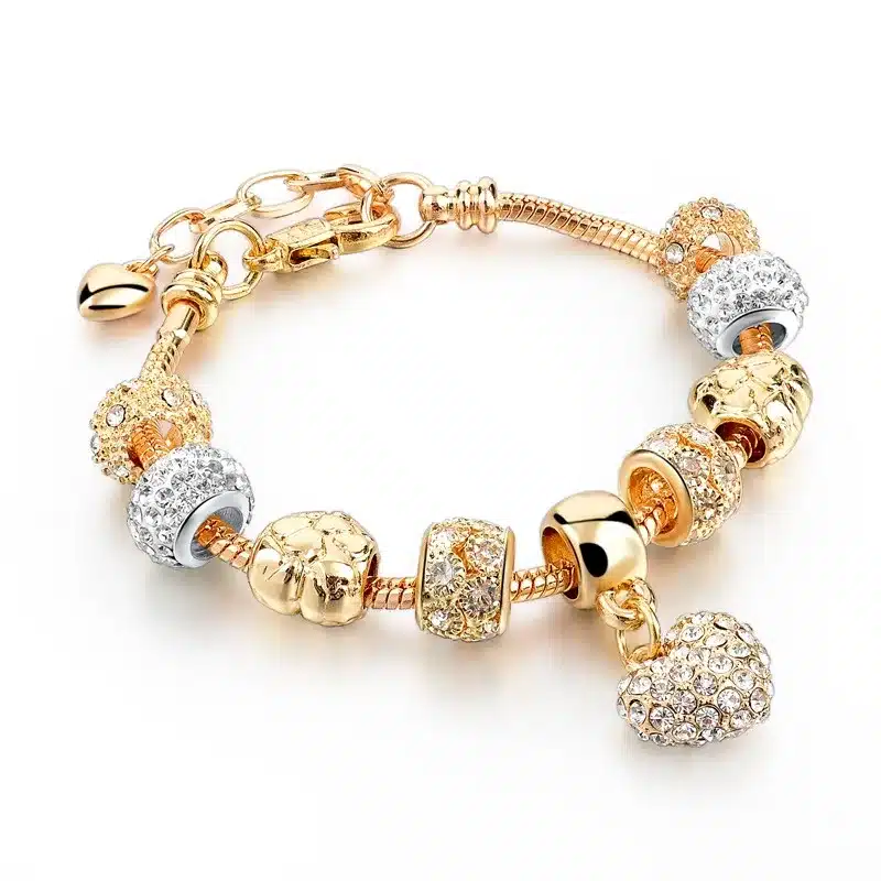 MELIHE Crystal Heart Charm Bracelet For Women Gold Bracelets Bangles Female Jewelry SBR160059 4