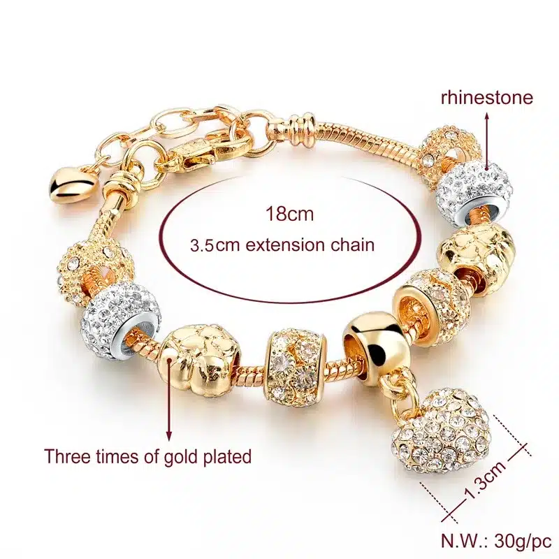 MELIHE Crystal Heart Charm Bracelet For Women Gold Bracelets Bangles Female Jewelry SBR160059 5