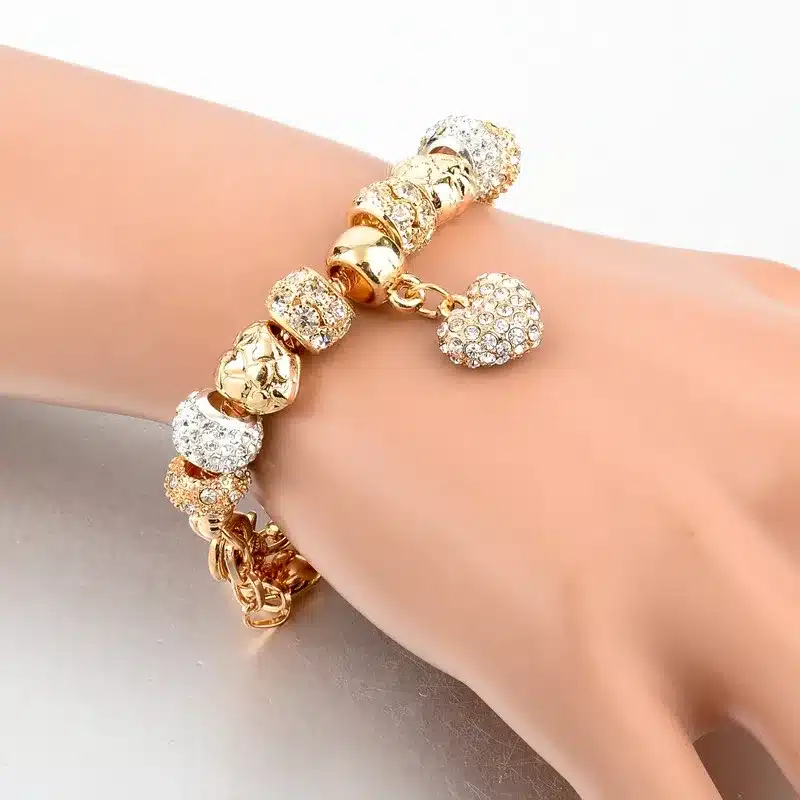 MELIHE Crystal Heart Charm Bracelet For Women Gold Bracelets Bangles Female Jewelry SBR160059 10