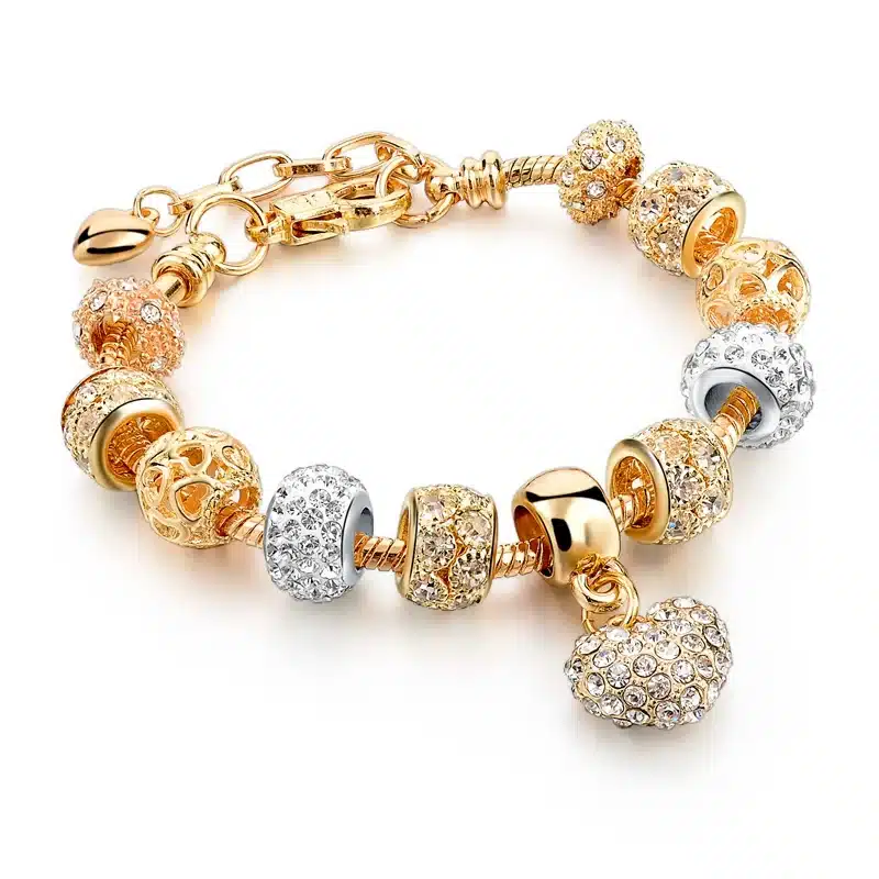 MELIHE Crystal Heart Charm Bracelet For Women Gold Bracelets Bangles Female Jewelry SBR160059 12