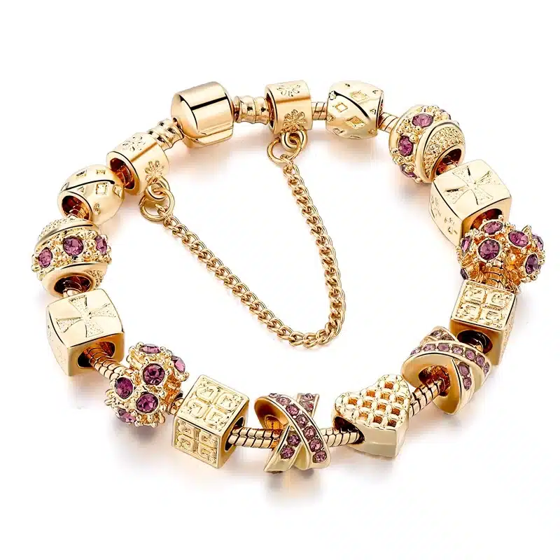 MELIHE Crystal Heart Charm Bracelet For Women Gold Bracelets Bangles Female Jewelry SBR160059 15