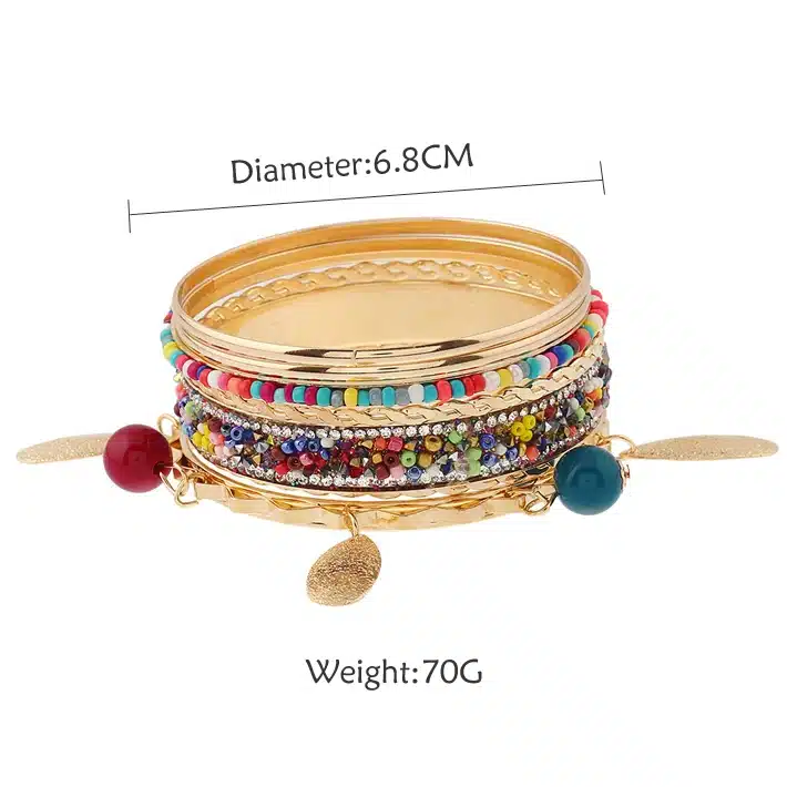 2017 women boho charms bracelet&bangles colorful bohemia arm cuff big Gold-color tribal ethnic bangle set tassel pulseiras hot 8