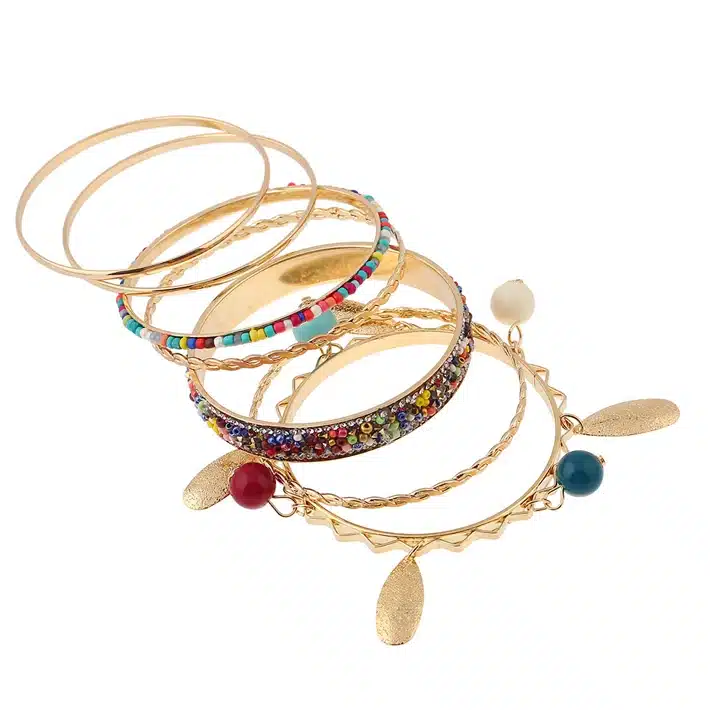 2017 women boho charms bracelet&bangles colorful bohemia arm cuff big Gold-color tribal ethnic bangle set tassel pulseiras hot 11