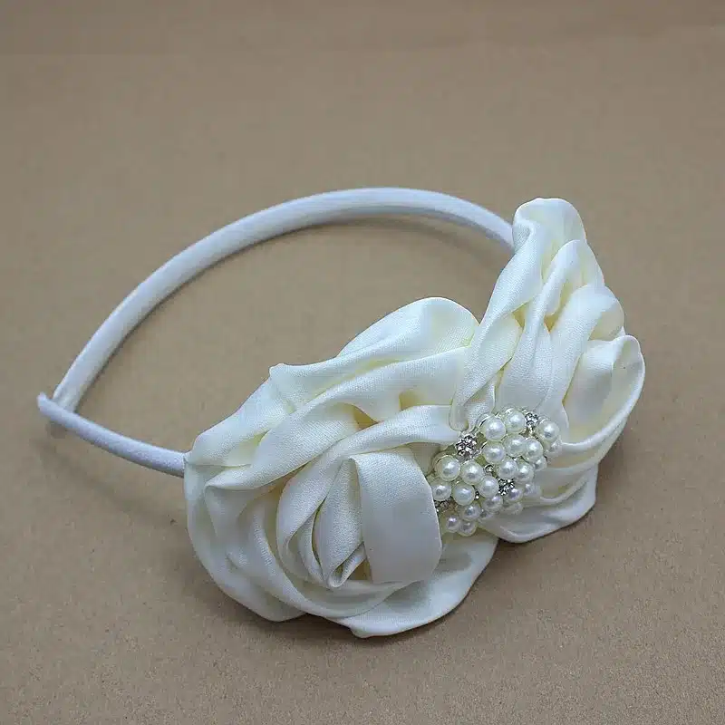 Ivory satin rose Flower Sash and headband with pearl wedding Bridal rosette Belt Dress gown sash girl dress hair accessories 11