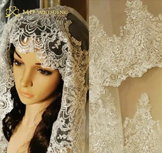 Real Photos 2018 White/Ivory Wedding Veil 3M With Comb Lace Beads Mantilla Bridal Veil Wedding Accessories Veu De Noiva MD47 4