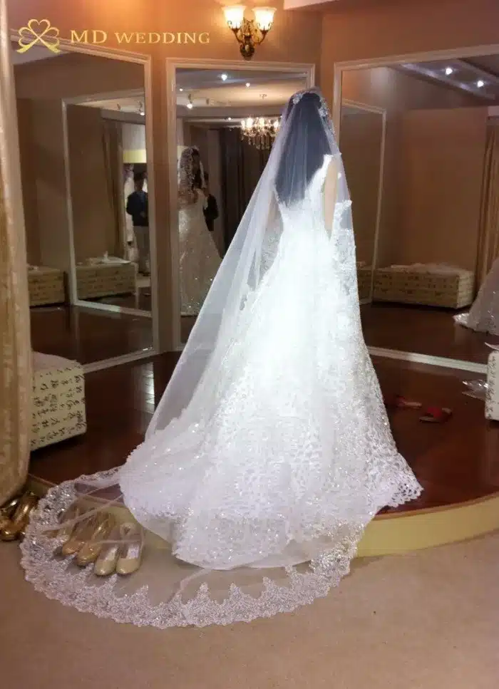 Real Photos 2018 White/Ivory Wedding Veil 3M With Comb Lace Beads Mantilla Bridal Veil Wedding Accessories Veu De Noiva MD47 6