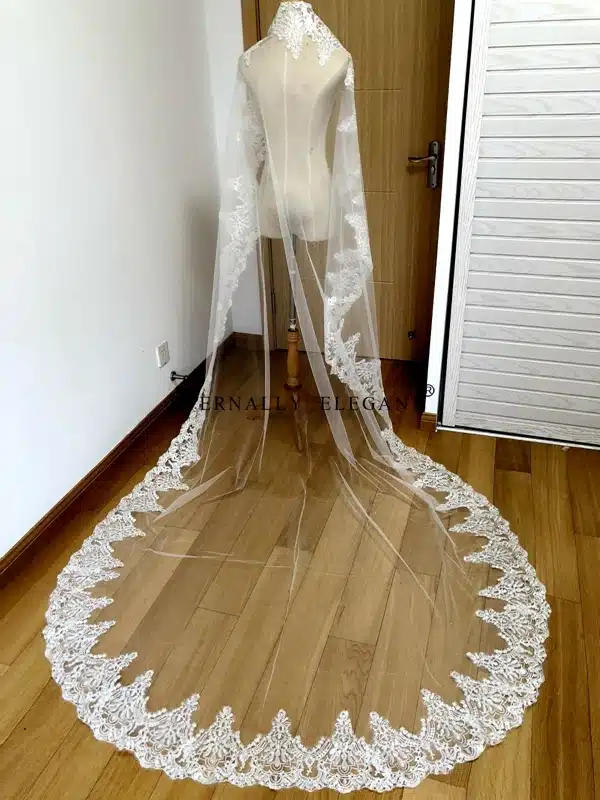Real Photos 2018 White/Ivory Wedding Veil 3M With Comb Lace Beads Mantilla Bridal Veil Wedding Accessories Veu De Noiva MD47 7