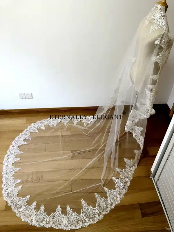 Real Photos 2018 White/Ivory Wedding Veil 3M With Comb Lace Beads Mantilla Bridal Veil Wedding Accessories Veu De Noiva MD47 8